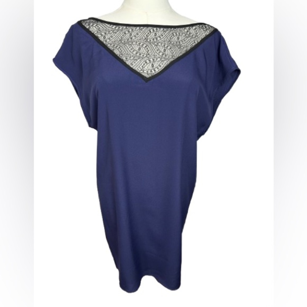 BCBGeneration Navy Mini Dress with Black Lace Accents Size S